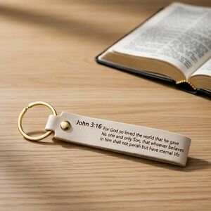 John 3:16 Engraved Leather Keychain / Bag charm! Handmade!